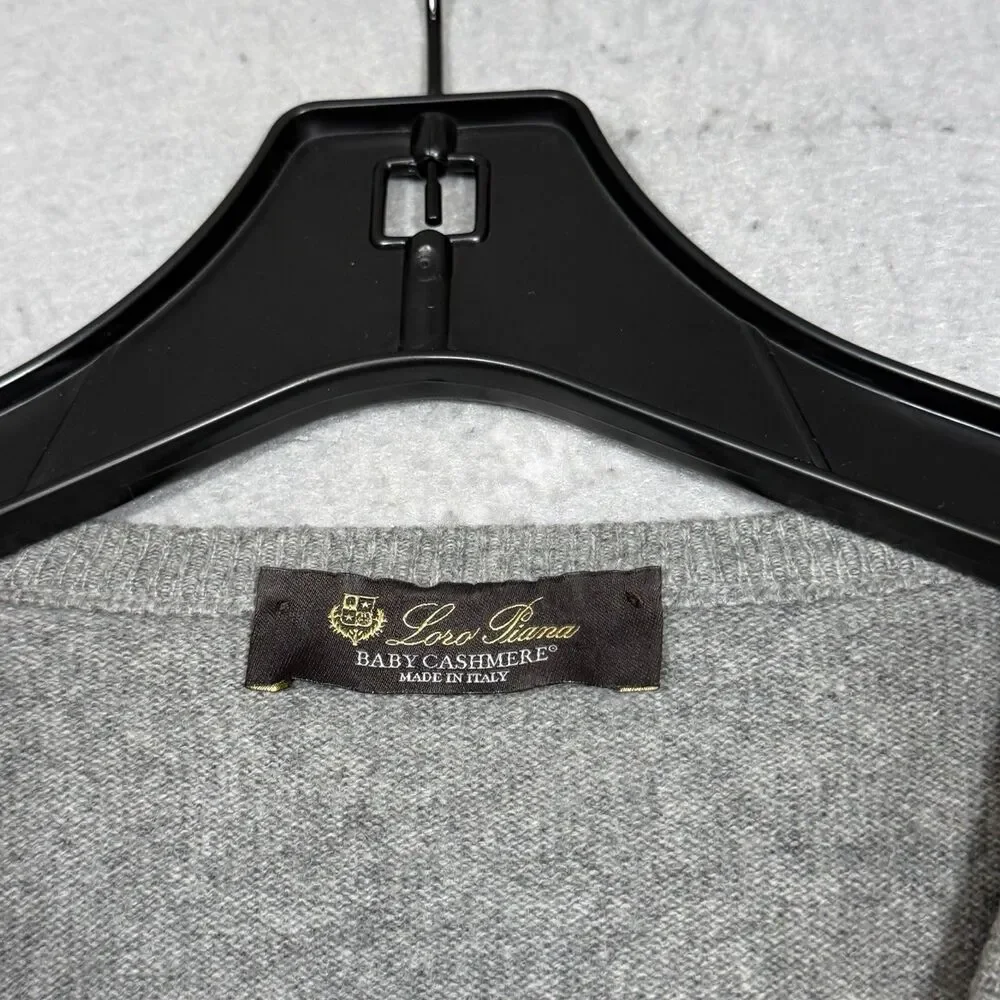 Loro Piana Sweater 54 Gray 100% Baby Cashmere V Neck Sweater Luxury Preppy